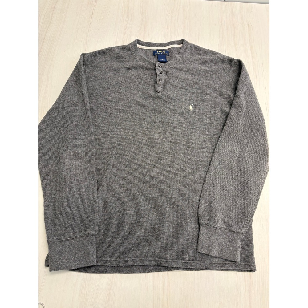 Polo Ralph Lauren Thermal Henley Shirt Gray Waffle Knit Mens XL Long Sleeve